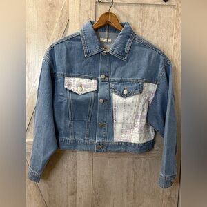 Easel Blue Jean Jacket with Paisley Detail